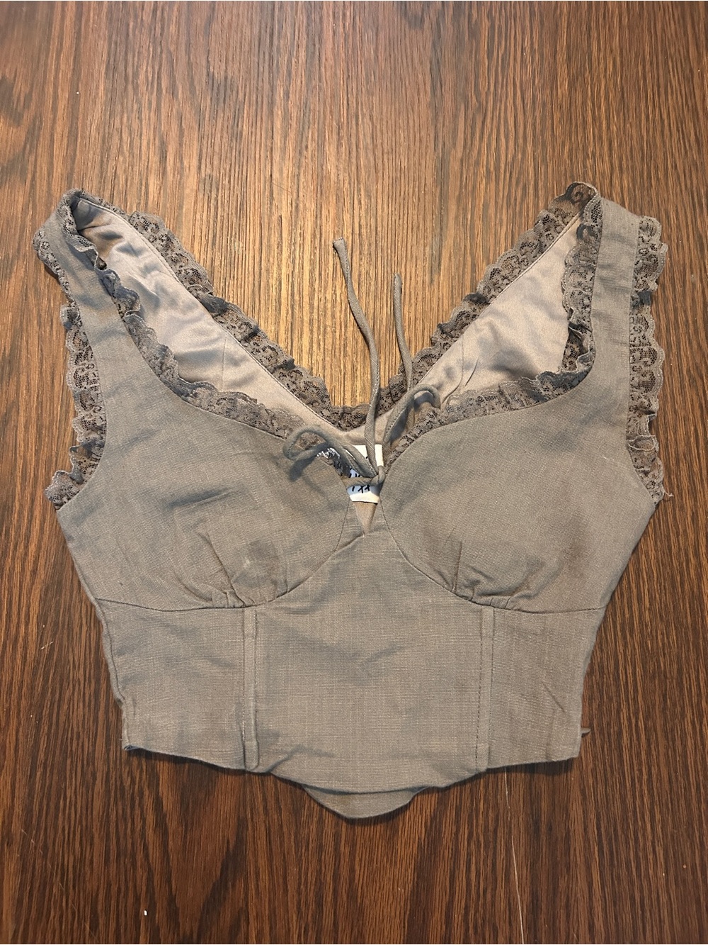 Lace-Trim Bustier Bralette in Taupe / Grey